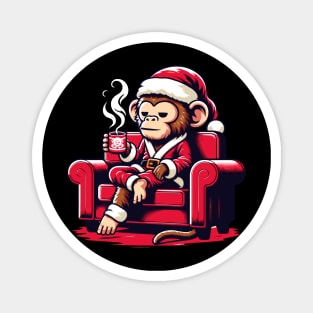 Monkey Drinking Coffee Christmas Magnet